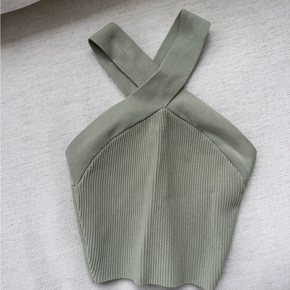 Babaton Sage Green Cross-Back Crop Top